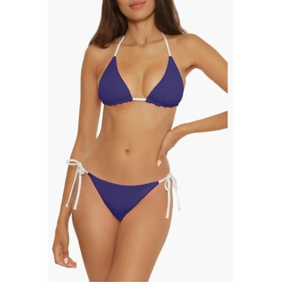 LUCKY BRAND 2 Piece Bikini Swim Suit Womens Size Small Reversible Navy Blue/Whit - Picture 1 of 9